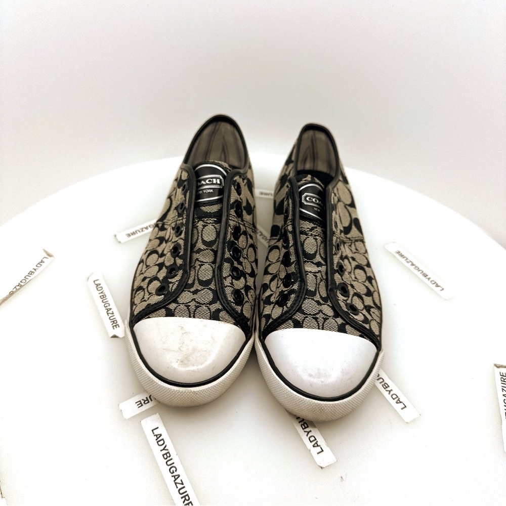 Coach Women's Black, Grey and White Slip-On Shoes Size 7B